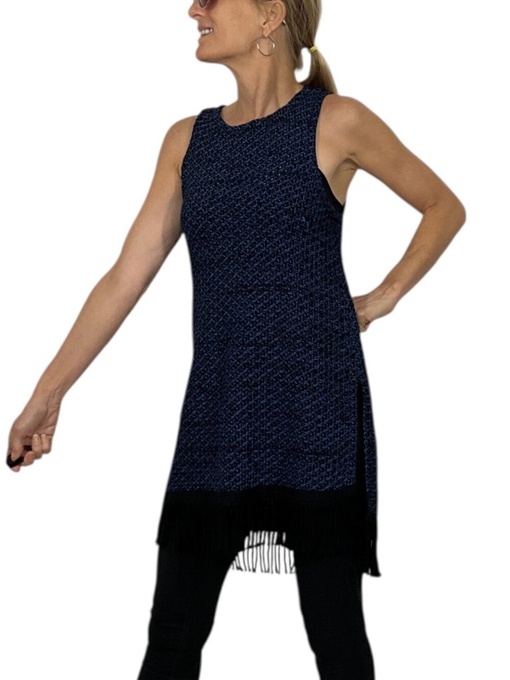 N/Nicholas Knit Fringe Tunic 8 Blue Sleeveless - Picture 2 of 16
